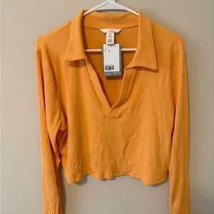 H&M Orange Ribbed V-Neck Blouse